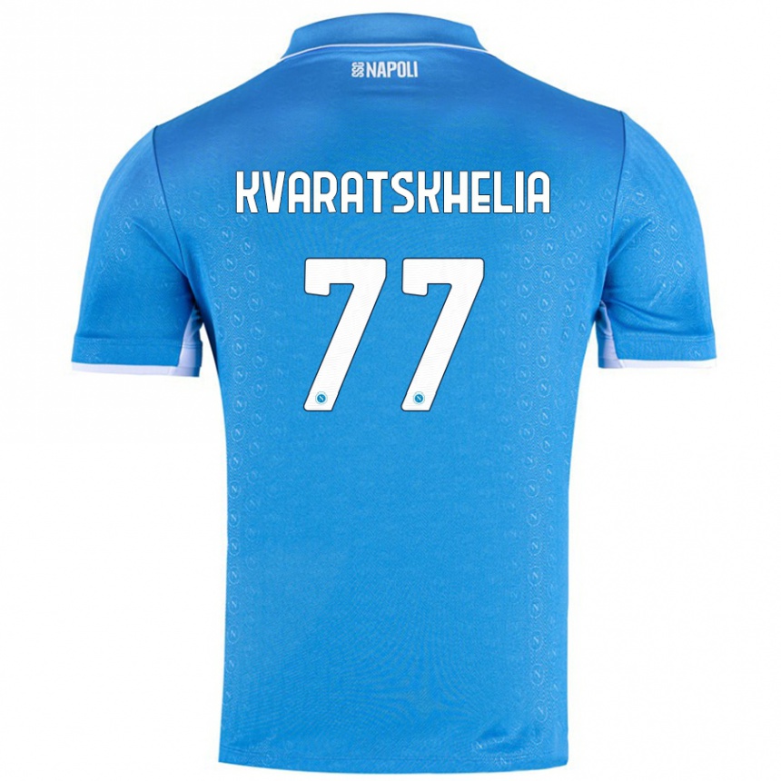 Gyermek Labdarúgás Khvicha Kvaratskhelia #77 Ég Kék Hazai Jersey 2024/25 Mez Póló Ing