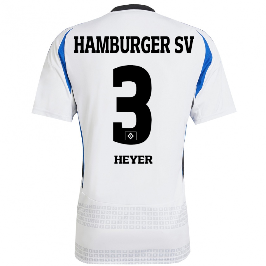 Gyermek Labdarúgás Moritz Heyer #3 Fehér Kék Hazai Jersey 2024/25 Mez Póló Ing