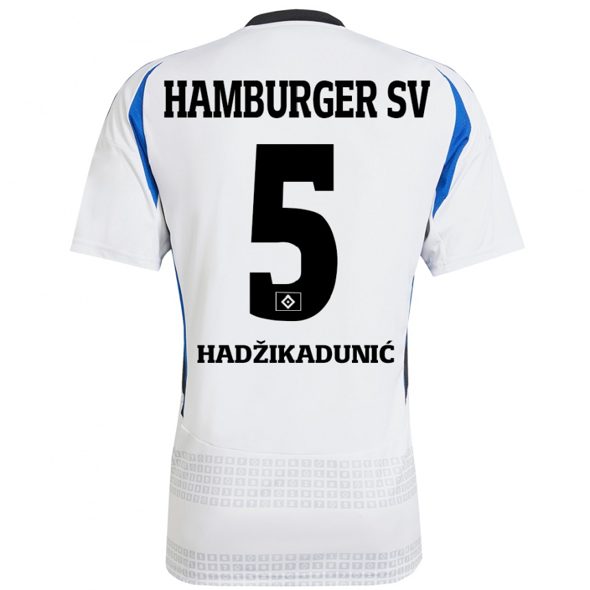 Gyermek Labdarúgás Dennis Hadzikadunic #5 Fehér Kék Hazai Jersey 2024/25 Mez Póló Ing