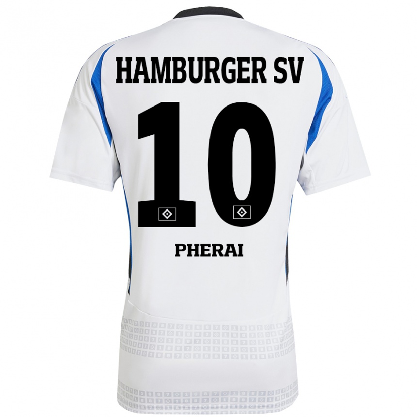 Gyermek Labdarúgás Immanuel Pherai #10 Fehér Kék Hazai Jersey 2024/25 Mez Póló Ing