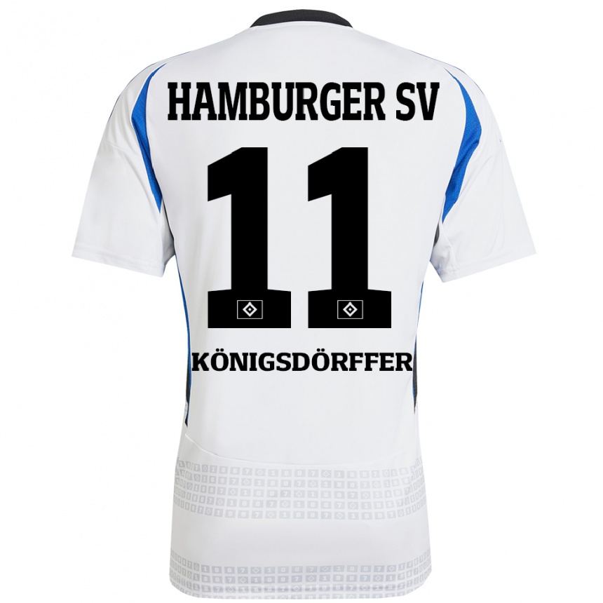 Gyermek Labdarúgás Ransford Königsdörffer #11 Fehér Kék Hazai Jersey 2024/25 Mez Póló Ing