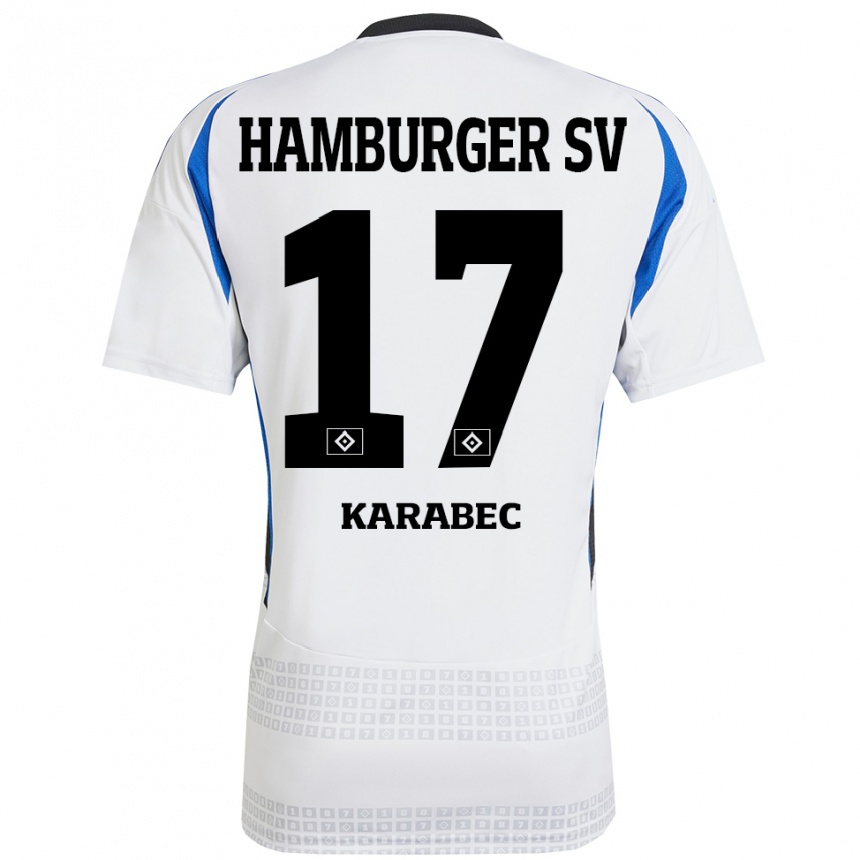 Gyermek Labdarúgás Adam Karabec #17 Fehér Kék Hazai Jersey 2024/25 Mez Póló Ing