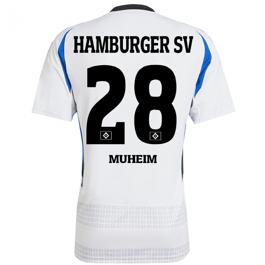 Gyermek Labdarúgás Miro Muheim #28 Fehér Kék Hazai Jersey 2024/25 Mez Póló Ing