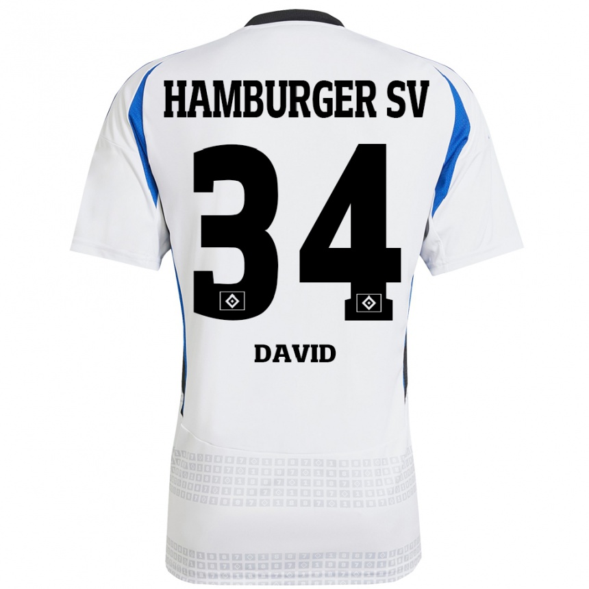 Gyermek Labdarúgás Jonas David #34 Fehér Kék Hazai Jersey 2024/25 Mez Póló Ing