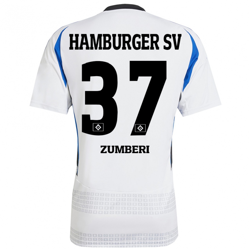 Gyermek Labdarúgás Valon Zumberi #37 Fehér Kék Hazai Jersey 2024/25 Mez Póló Ing