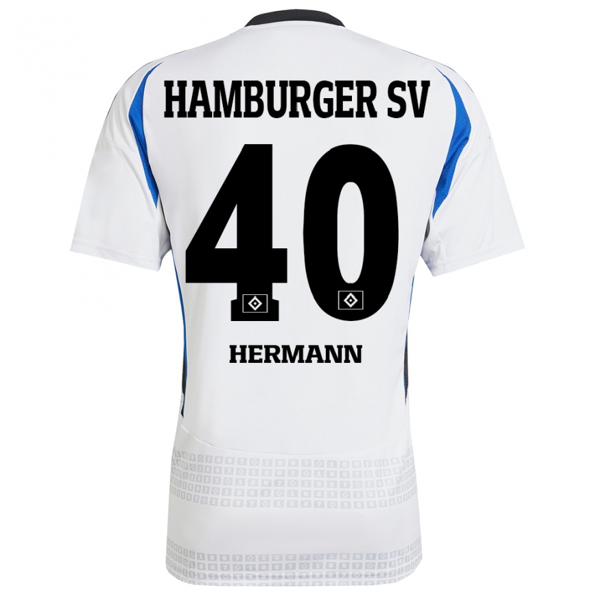 Gyermek Labdarúgás Hannes Hermann #40 Fehér Kék Hazai Jersey 2024/25 Mez Póló Ing