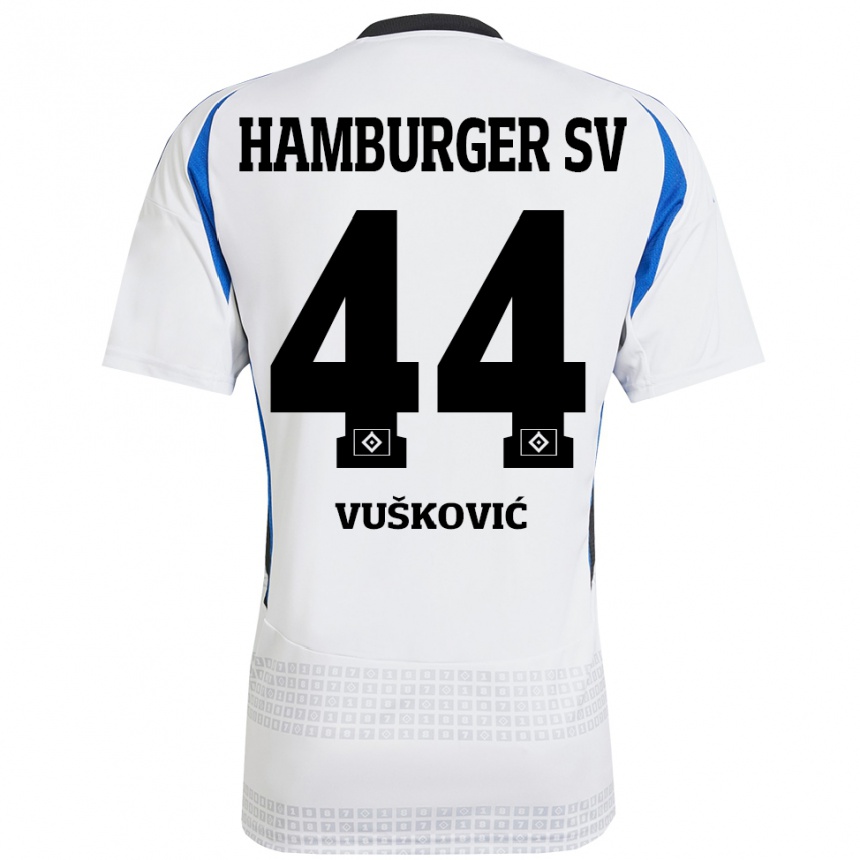 Gyermek Labdarúgás Mario Vuskovic #44 Fehér Kék Hazai Jersey 2024/25 Mez Póló Ing