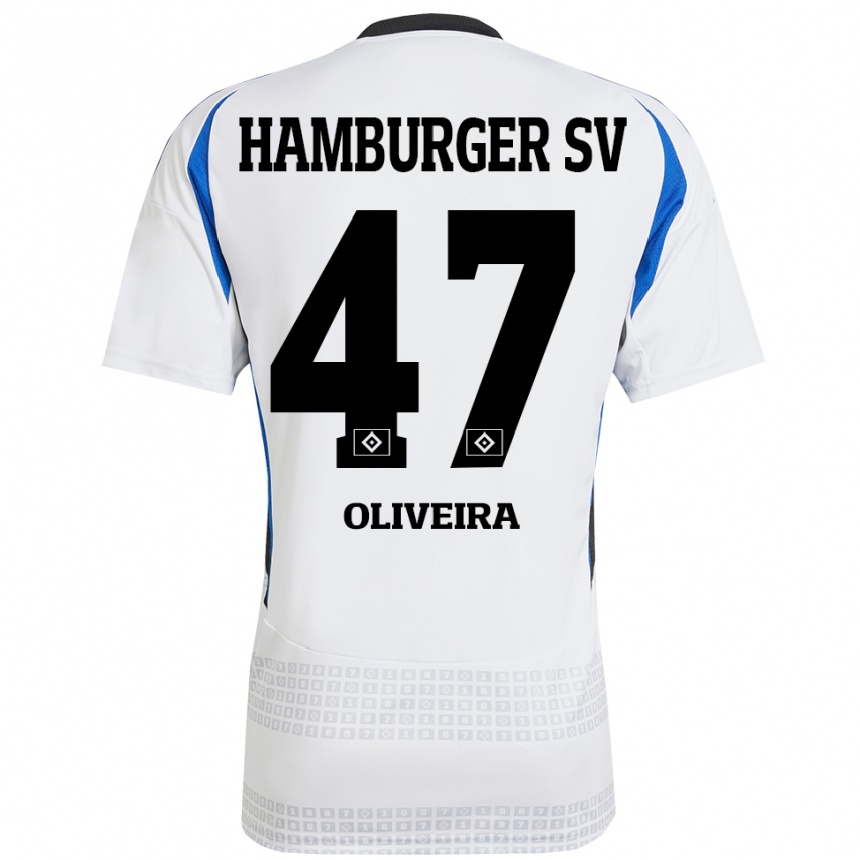 Gyermek Labdarúgás Nicolas Oliveira #47 Fehér Kék Hazai Jersey 2024/25 Mez Póló Ing