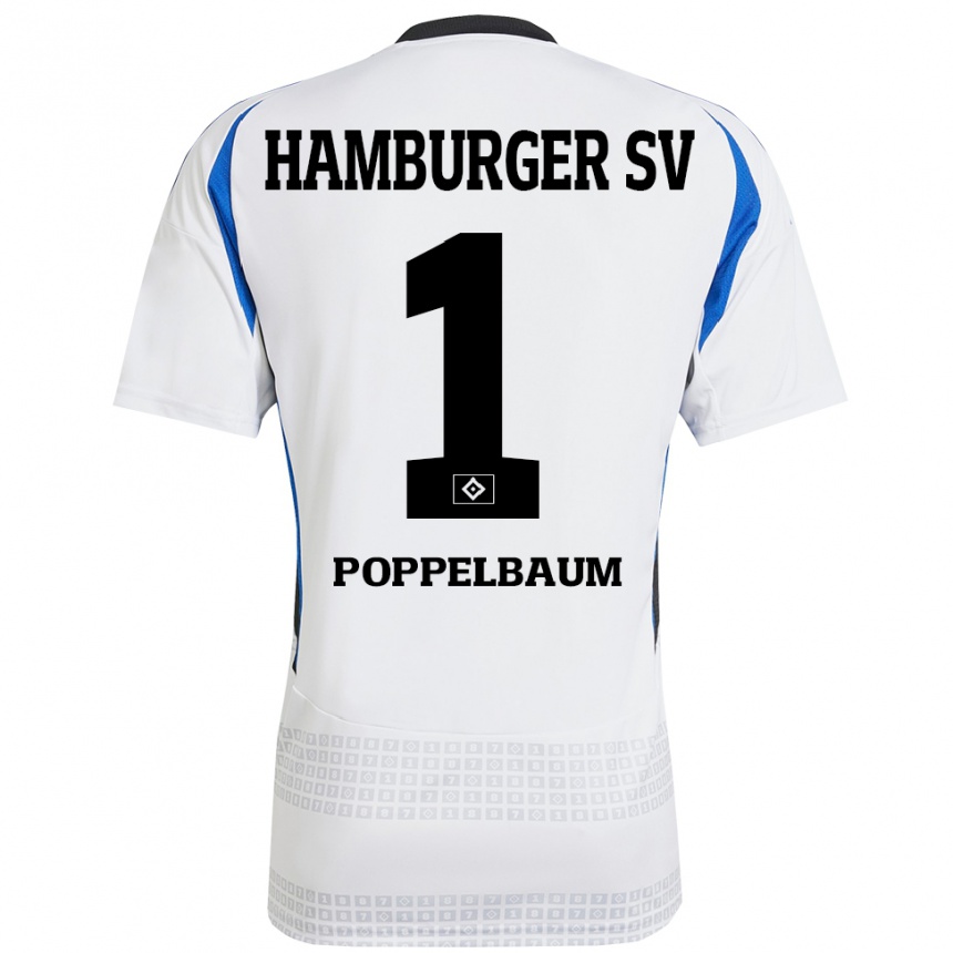 Gyermek Labdarúgás Colin Poppelbaum #1 Fehér Kék Hazai Jersey 2024/25 Mez Póló Ing