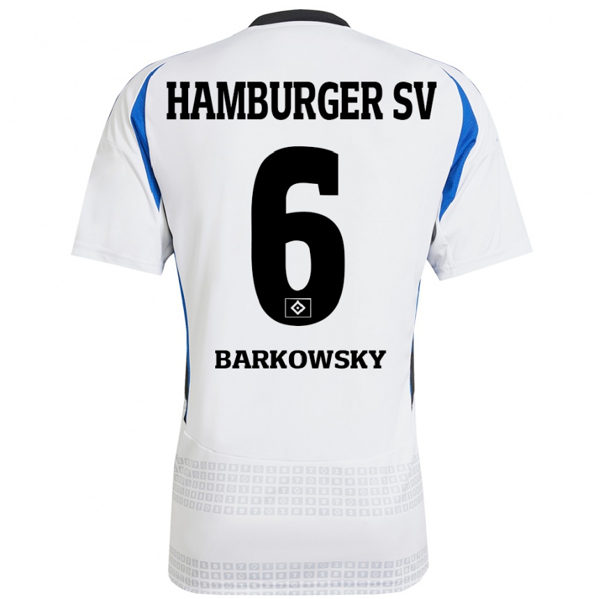 Gyermek Labdarúgás Finn Barkowsky #6 Fehér Kék Hazai Jersey 2024/25 Mez Póló Ing