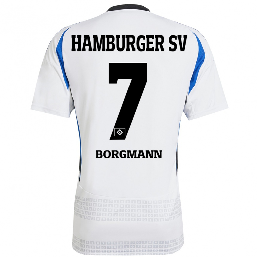 Gyermek Labdarúgás Marcus Borgmann #7 Fehér Kék Hazai Jersey 2024/25 Mez Póló Ing