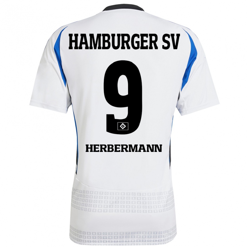 Gyermek Labdarúgás Kevin Herbermann #9 Fehér Kék Hazai Jersey 2024/25 Mez Póló Ing