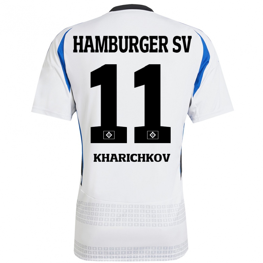 Gyermek Labdarúgás Valentyn Kharichkov #11 Fehér Kék Hazai Jersey 2024/25 Mez Póló Ing