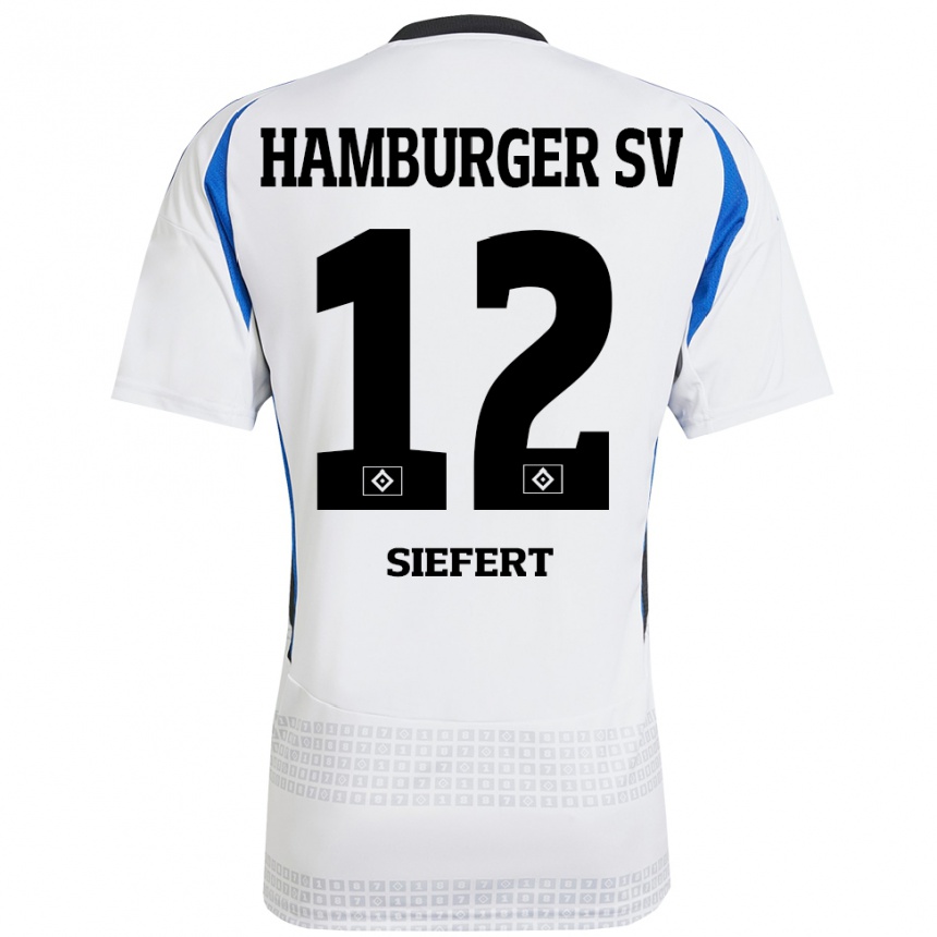 Gyermek Labdarúgás Louis Siefert #12 Fehér Kék Hazai Jersey 2024/25 Mez Póló Ing