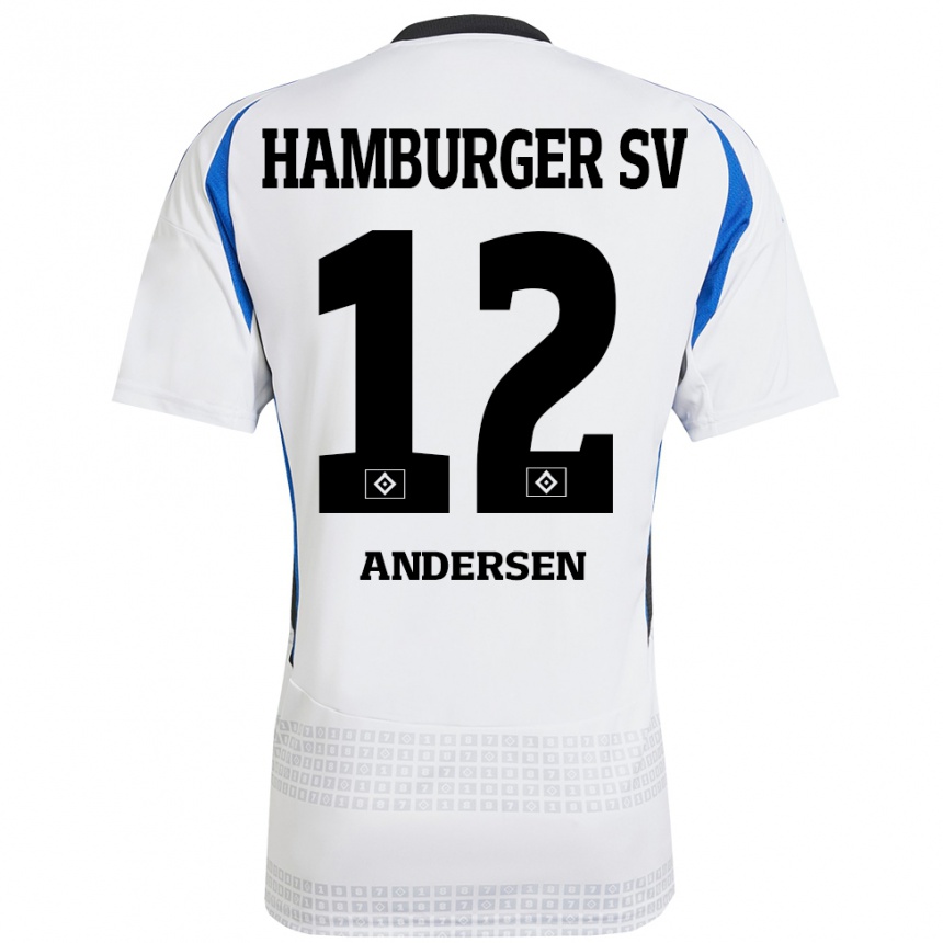 Gyermek Labdarúgás Patrick Andersen #12 Fehér Kék Hazai Jersey 2024/25 Mez Póló Ing