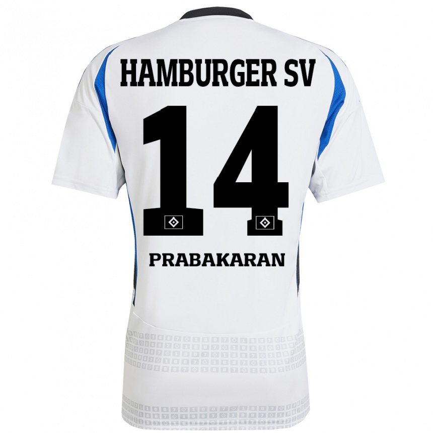 Gyermek Labdarúgás Nilavan Prabakaran #14 Fehér Kék Hazai Jersey 2024/25 Mez Póló Ing