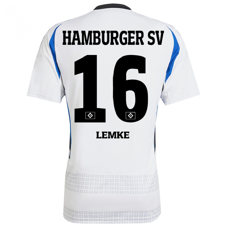 Gyermek Labdarúgás Louis Lemke #16 Fehér Kék Hazai Jersey 2024/25 Mez Póló Ing