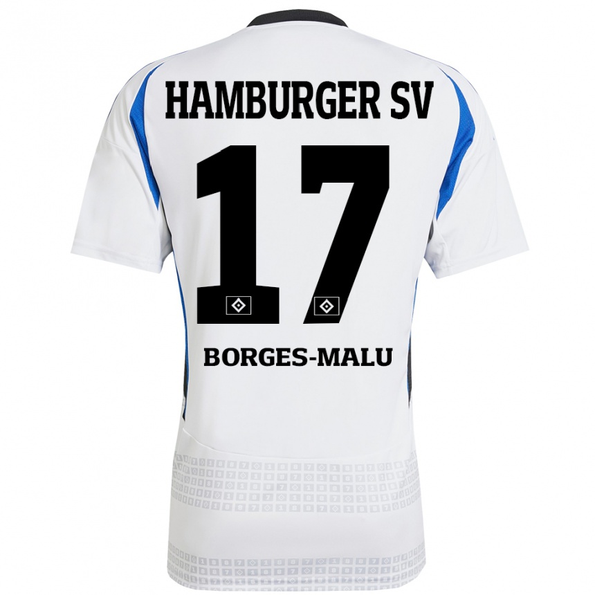 Gyermek Labdarúgás Louis Borges-Malu #17 Fehér Kék Hazai Jersey 2024/25 Mez Póló Ing