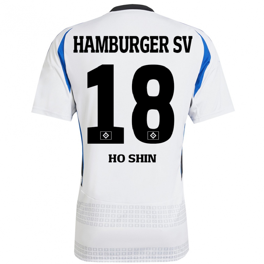 Gyermek Labdarúgás Jae Ho Shin #18 Fehér Kék Hazai Jersey 2024/25 Mez Póló Ing