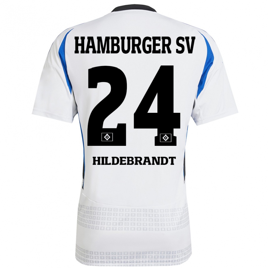 Gyermek Labdarúgás Tjark Hildebrandt #24 Fehér Kék Hazai Jersey 2024/25 Mez Póló Ing