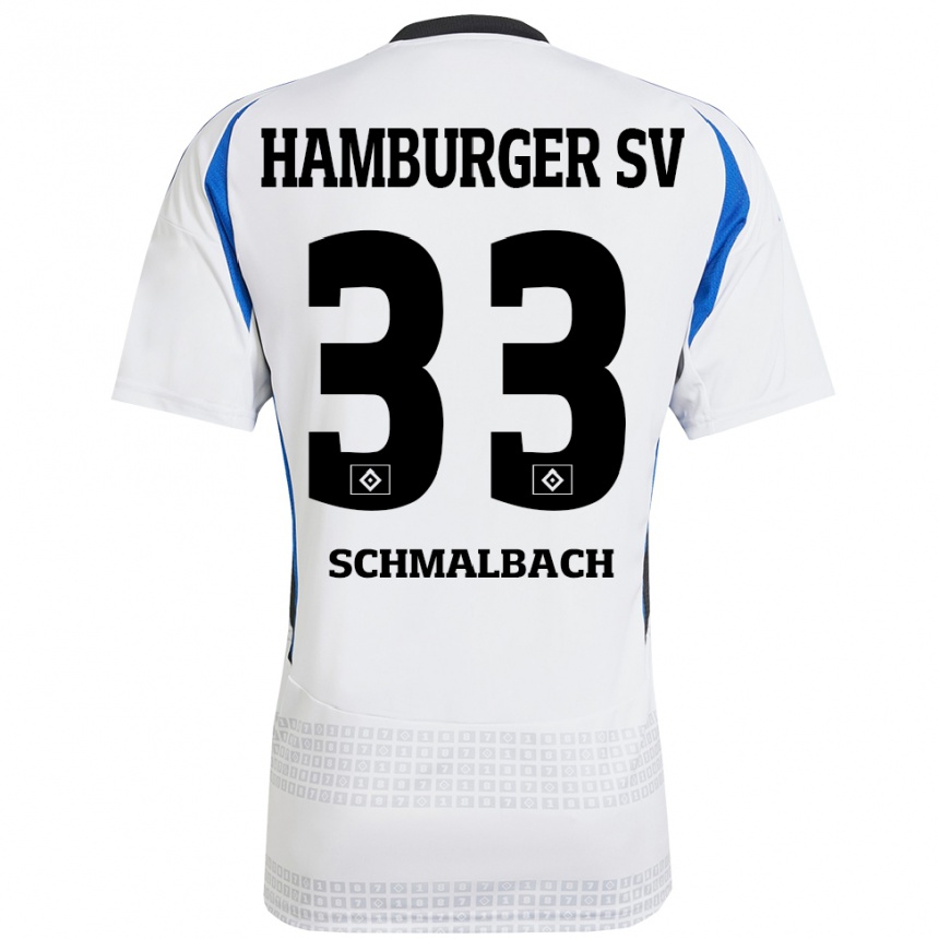 Gyermek Labdarúgás Sebastian Schmalbach #33 Fehér Kék Hazai Jersey 2024/25 Mez Póló Ing