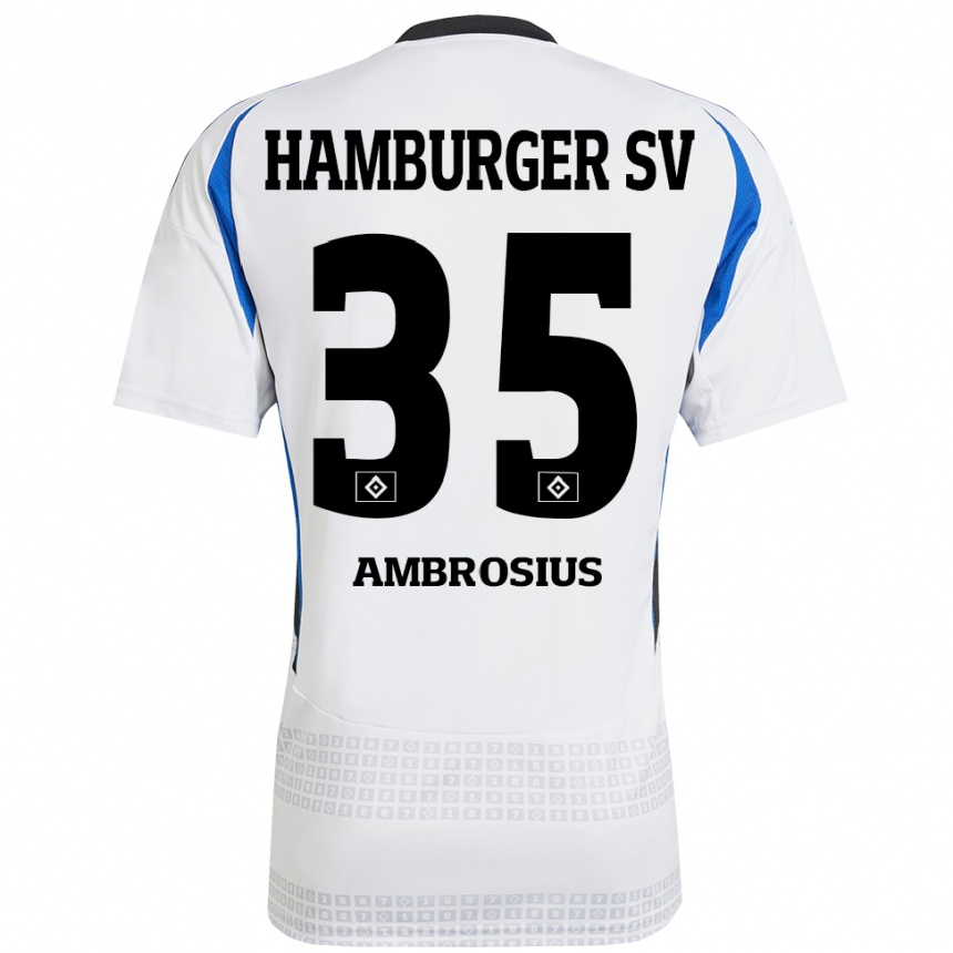 Gyermek Labdarúgás Stephan Ambrosius #35 Fehér Kék Hazai Jersey 2024/25 Mez Póló Ing