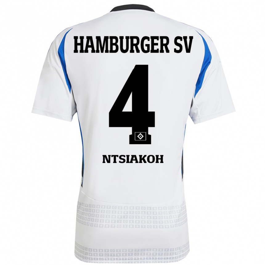 Gyermek Labdarúgás Emmanuel Ntsiakoh #4 Fehér Kék Hazai Jersey 2024/25 Mez Póló Ing