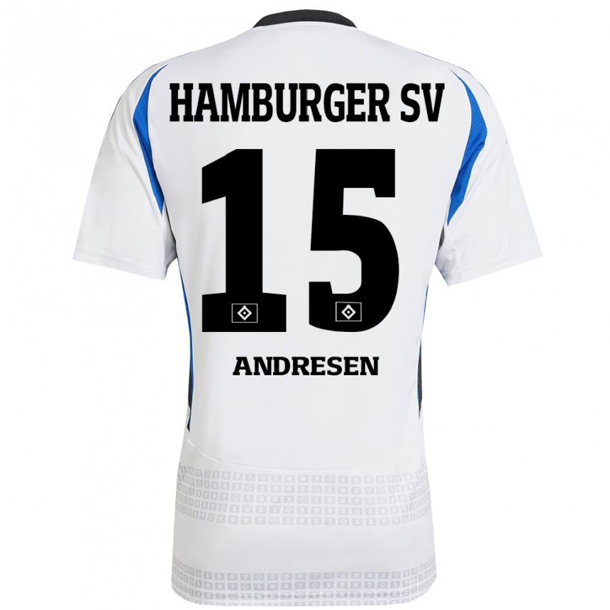 Gyermek Labdarúgás Bent Andresen #15 Fehér Kék Hazai Jersey 2024/25 Mez Póló Ing