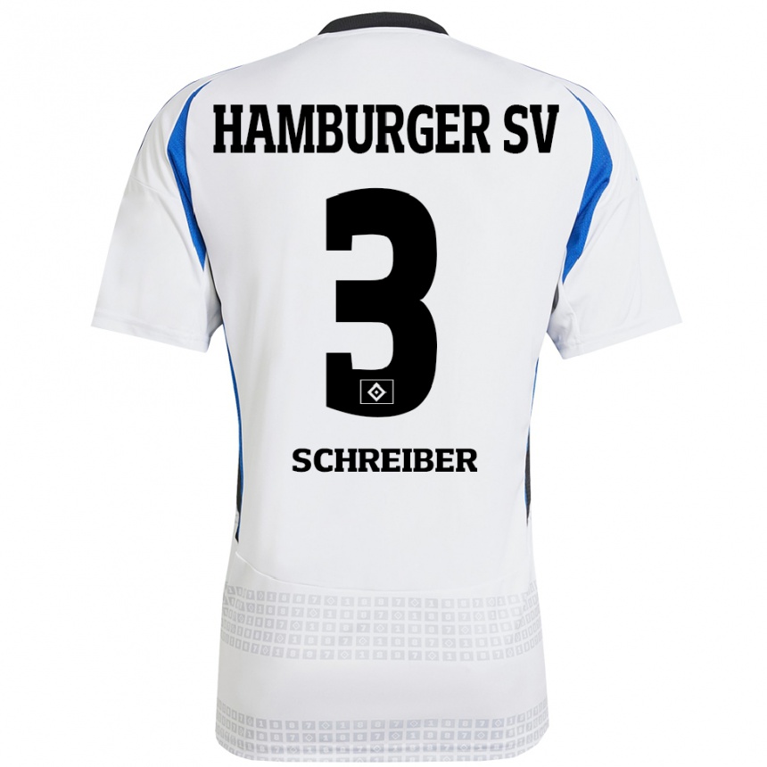 Gyermek Labdarúgás David Schreiber #3 Fehér Kék Hazai Jersey 2024/25 Mez Póló Ing