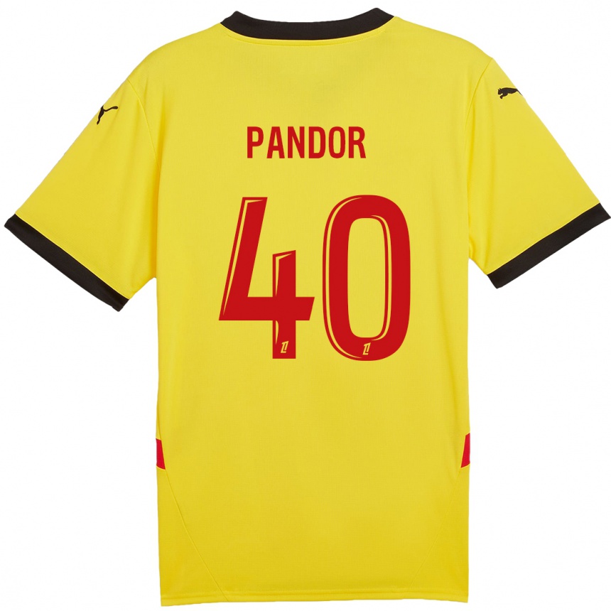 Gyermek Labdarúgás Yannick Pandor #40 Sárga Piros Hazai Jersey 2024/25 Mez Póló Ing