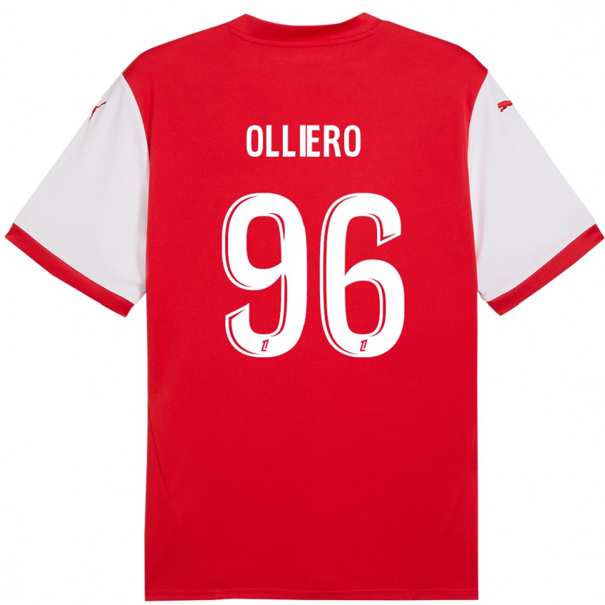 Gyermek Labdarúgás Alexandre Olliero #96 Piros Fehér Hazai Jersey 2024/25 Mez Póló Ing