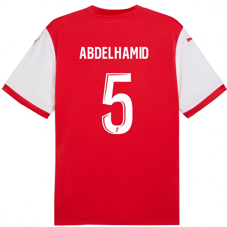 Gyermek Labdarúgás Yunis Abdelhamid #5 Piros Fehér Hazai Jersey 2024/25 Mez Póló Ing