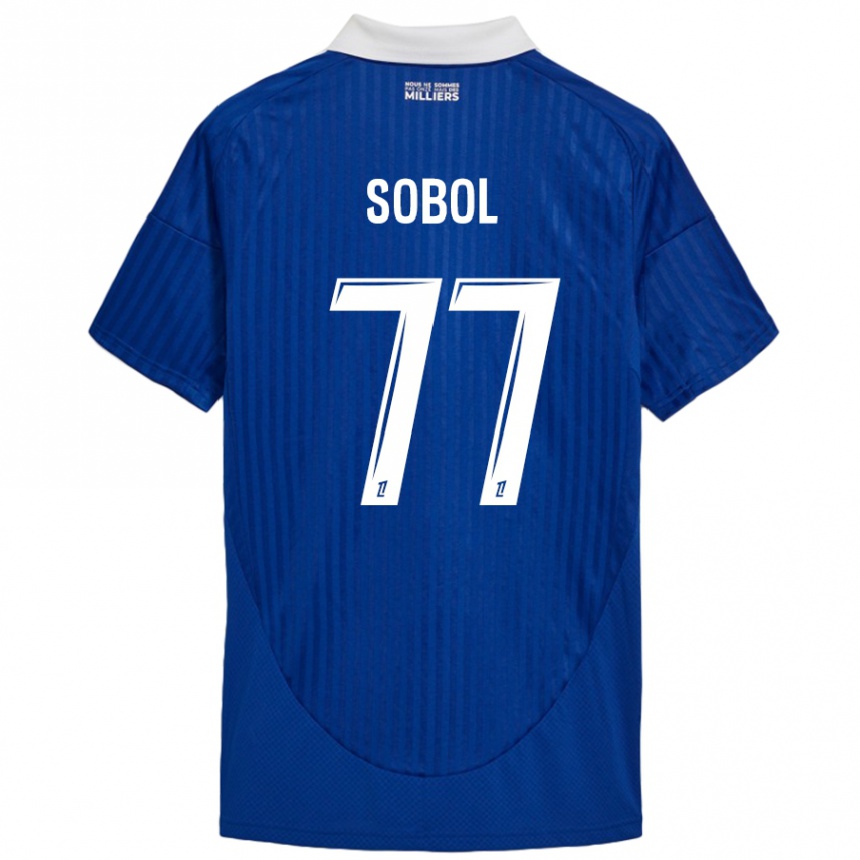 Gyermek Labdarúgás Eduard Sobol #77 Kék Fehér Hazai Jersey 2024/25 Mez Póló Ing