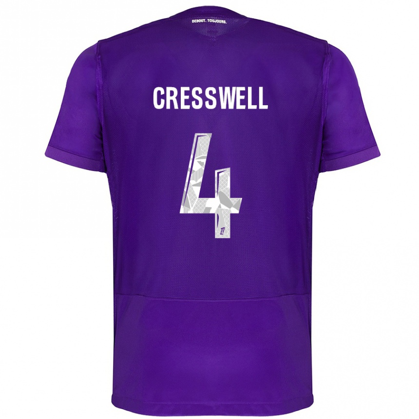 Gyermek Labdarúgás Charlie Cresswell #4 Lila Fehér Hazai Jersey 2024/25 Mez Póló Ing