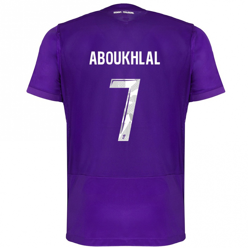 Gyermek Labdarúgás Zakaria Aboukhlal #7 Lila Fehér Hazai Jersey 2024/25 Mez Póló Ing