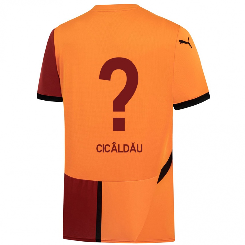 Gyermek Labdarúgás Alexandru Cicâldău #0 Sárga Piros Hazai Jersey 2024/25 Mez Póló Ing