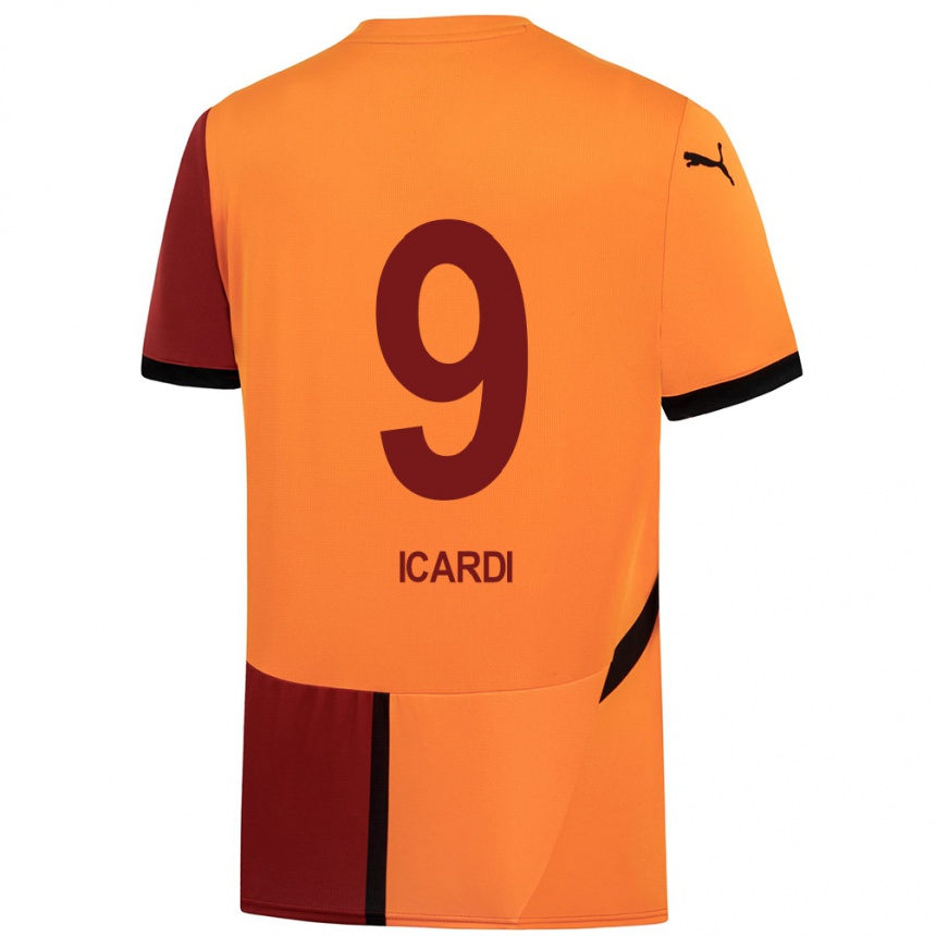 Gyermek Labdarúgás Mauro Icardi #9 Sárga Piros Hazai Jersey 2024/25 Mez Póló Ing