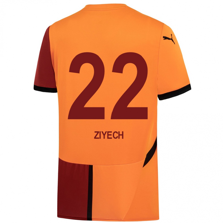 Gyermek Labdarúgás Hakim Ziyech #22 Sárga Piros Hazai Jersey 2024/25 Mez Póló Ing