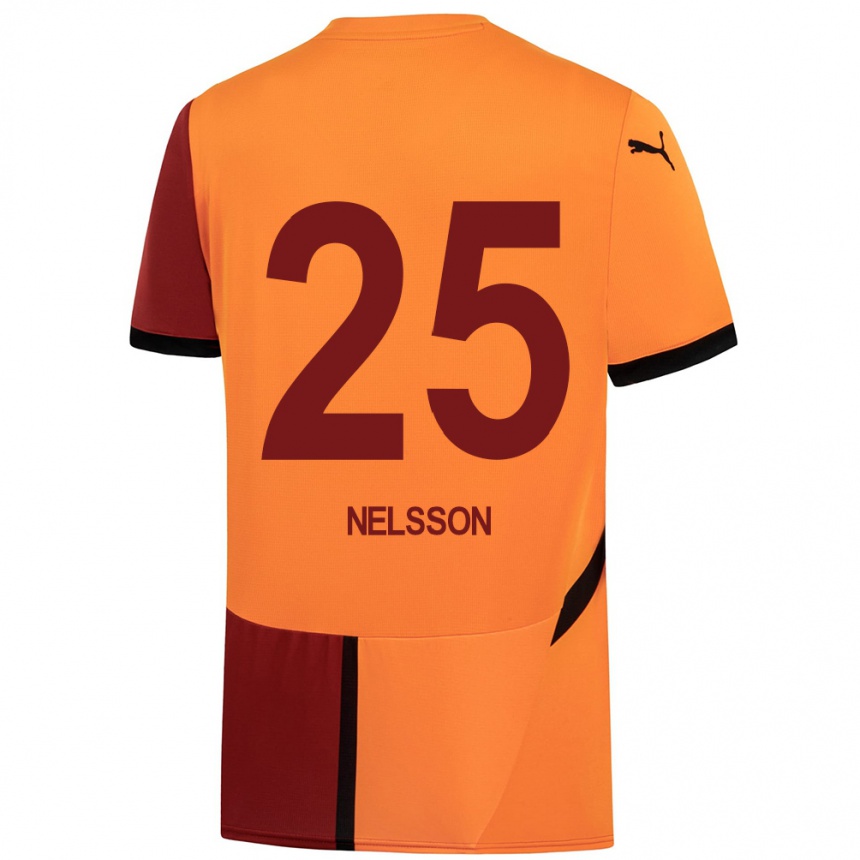 Gyermek Labdarúgás Victor Nelsson #25 Sárga Piros Hazai Jersey 2024/25 Mez Póló Ing