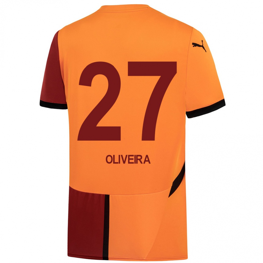 Gyermek Labdarúgás Sérgio Oliveira #27 Sárga Piros Hazai Jersey 2024/25 Mez Póló Ing