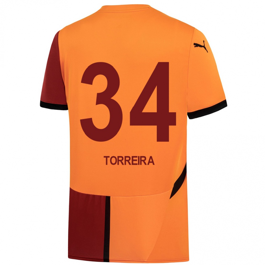 Gyermek Labdarúgás Lucas Torreira #34 Sárga Piros Hazai Jersey 2024/25 Mez Póló Ing