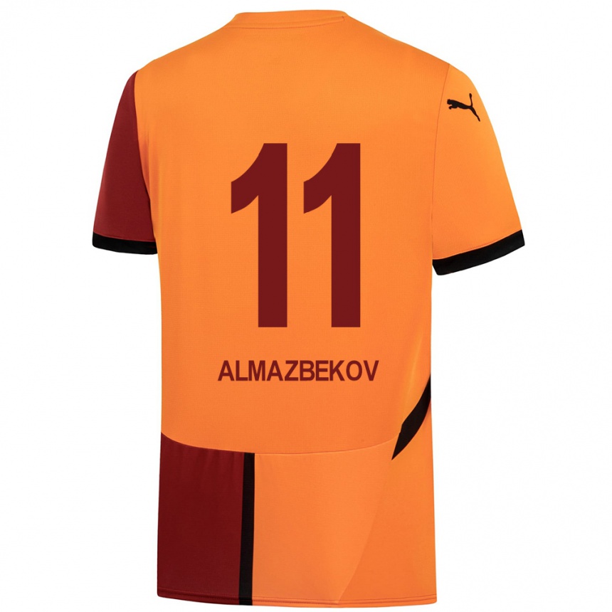 Gyermek Labdarúgás Beknaz Almazbekov #11 Sárga Piros Hazai Jersey 2024/25 Mez Póló Ing