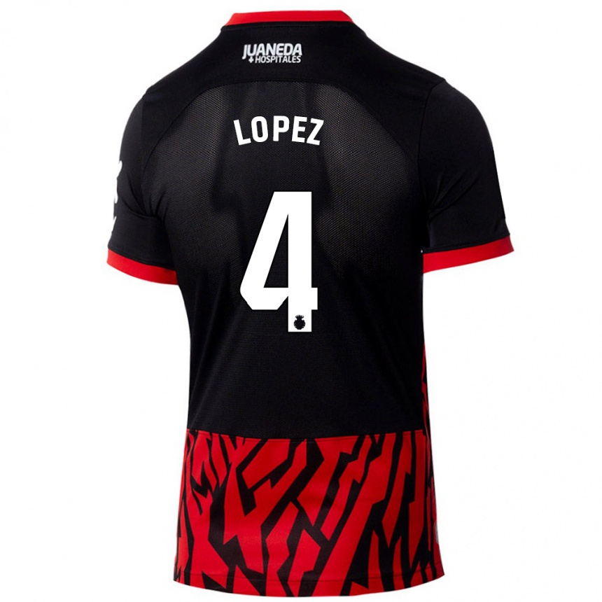 Gyermek Labdarúgás David López #4 Fekete Piros Hazai Jersey 2024/25 Mez Póló Ing