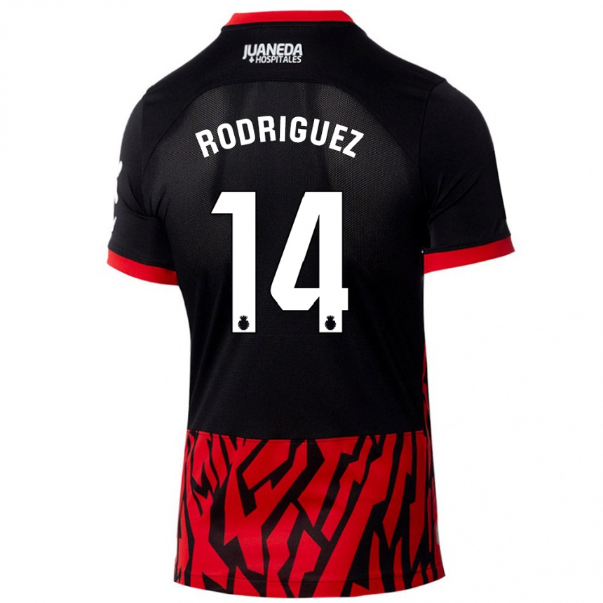 Gyermek Labdarúgás Diego Rodríguez #14 Fekete Piros Hazai Jersey 2024/25 Mez Póló Ing