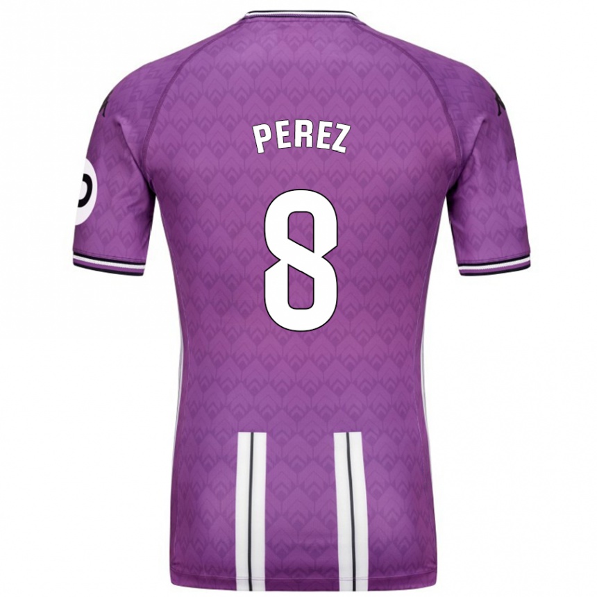 Gyermek Labdarúgás Kike Pérez #8 Lila Fehér Hazai Jersey 2024/25 Mez Póló Ing