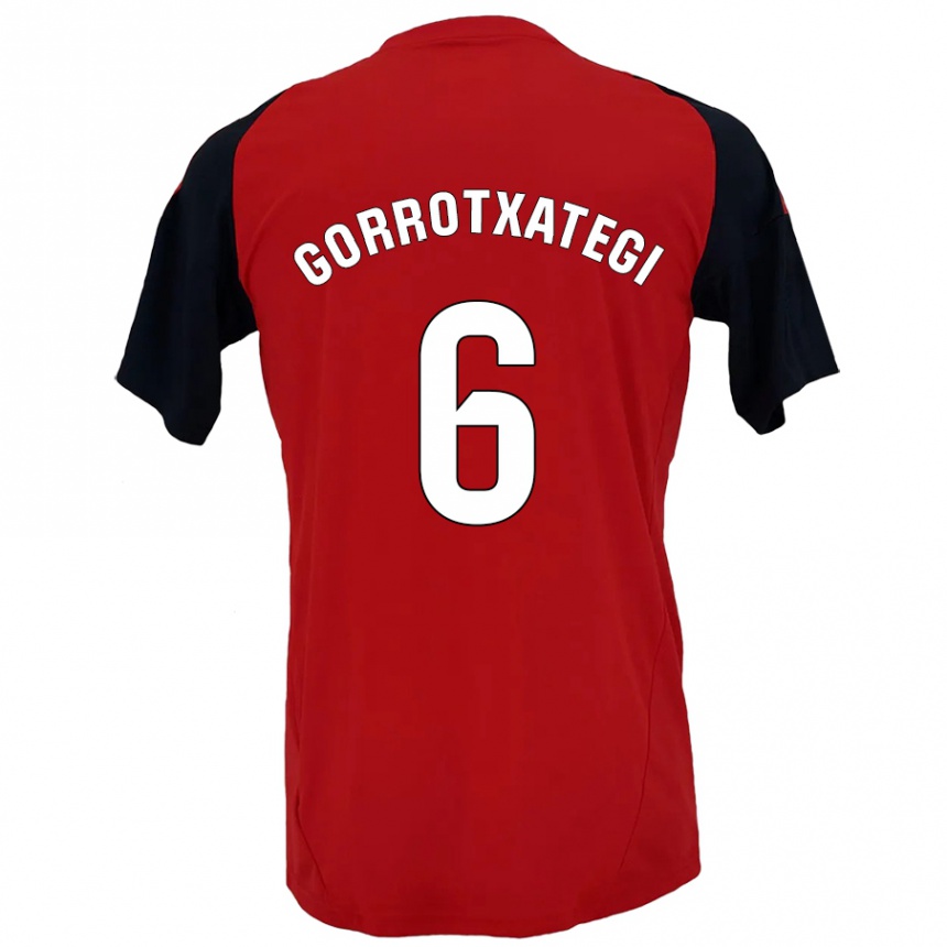 Gyermek Labdarúgás Jon Gorrotxategi #6 Piros Fekete Hazai Jersey 2024/25 Mez Póló Ing