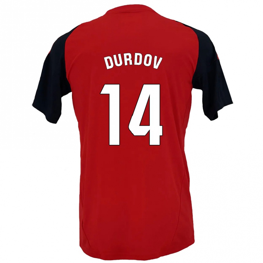 Gyermek Labdarúgás Ivan Durdov #14 Piros Fekete Hazai Jersey 2024/25 Mez Póló Ing