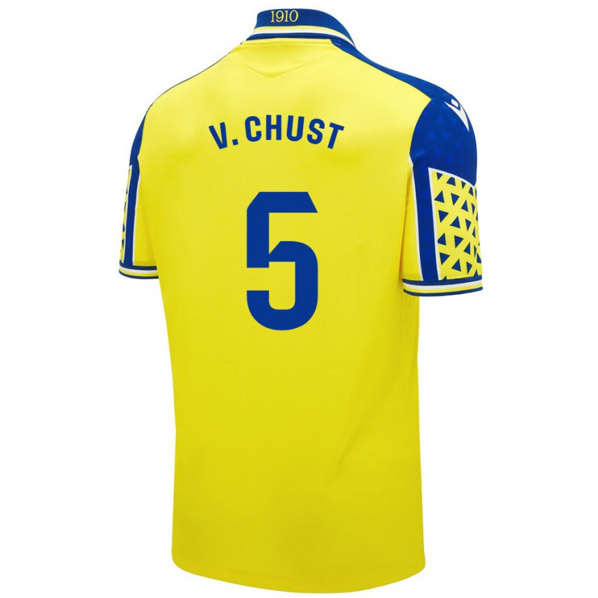 Gyermek Labdarúgás Víctor Chust #5 Sárga Kék Hazai Jersey 2024/25 Mez Póló Ing