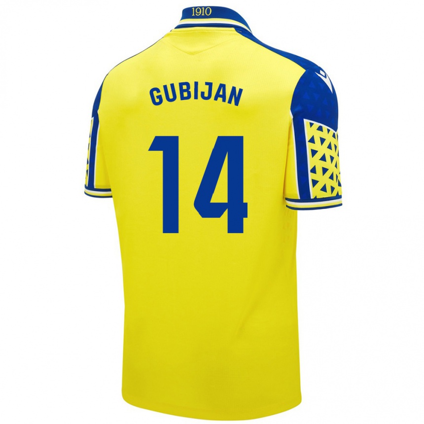 Gyermek Labdarúgás Lovro Gubijan #14 Sárga Kék Hazai Jersey 2024/25 Mez Póló Ing