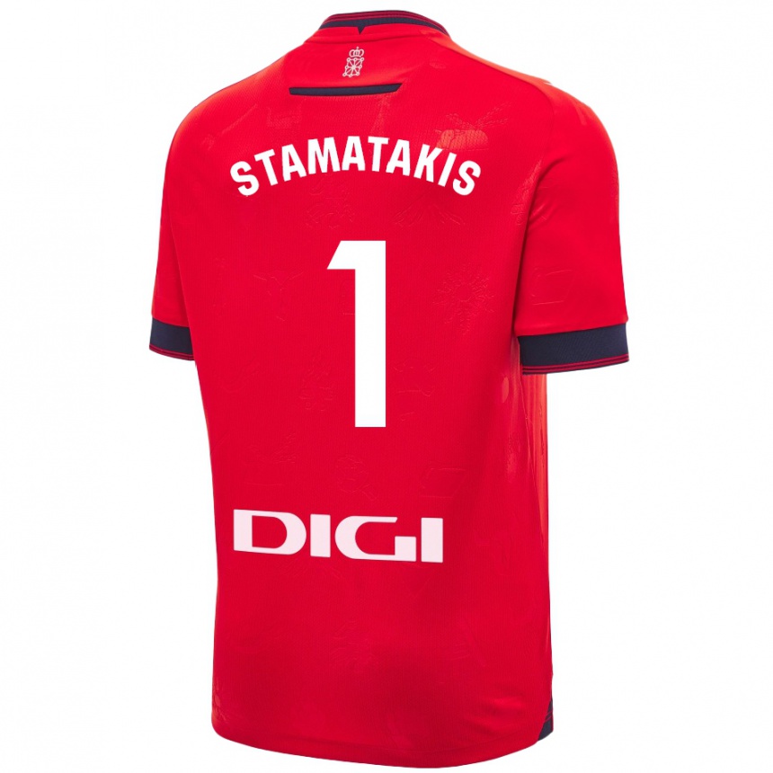 Gyermek Labdarúgás Dimitrios Stamatakis #1 Piros Fehér Hazai Jersey 2024/25 Mez Póló Ing